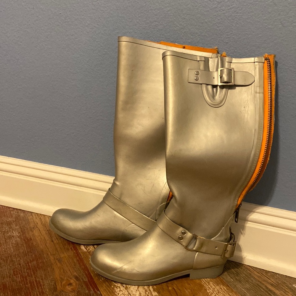 Silver rain boots